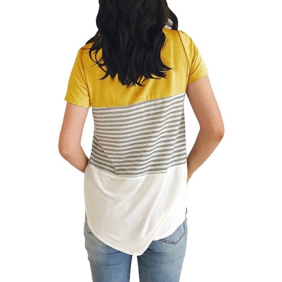 SOLD Color Block Stripe Casual Loose Fit Tee - Picture 2 of 4